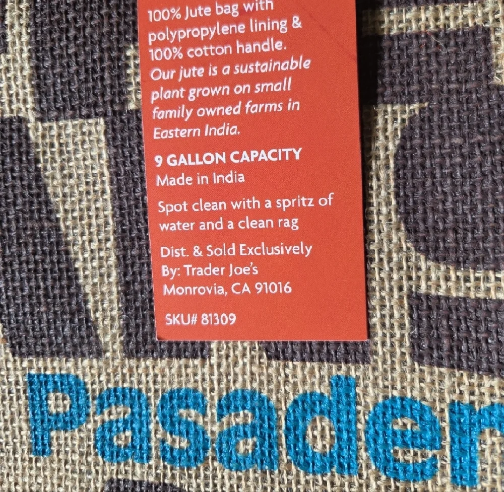 Trader Joe's Reusable Jute Tote Bag in Tan with Orange Accent 67 NWT